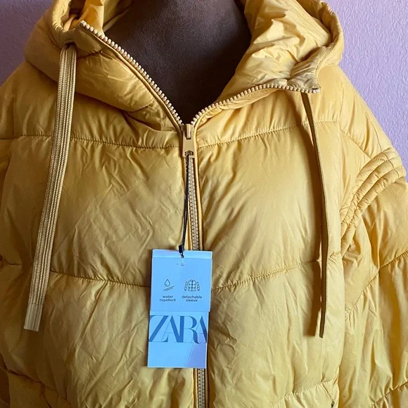 Zara Mustard Yellow Hooded Puffer Jacket - Picture 2 of 14
